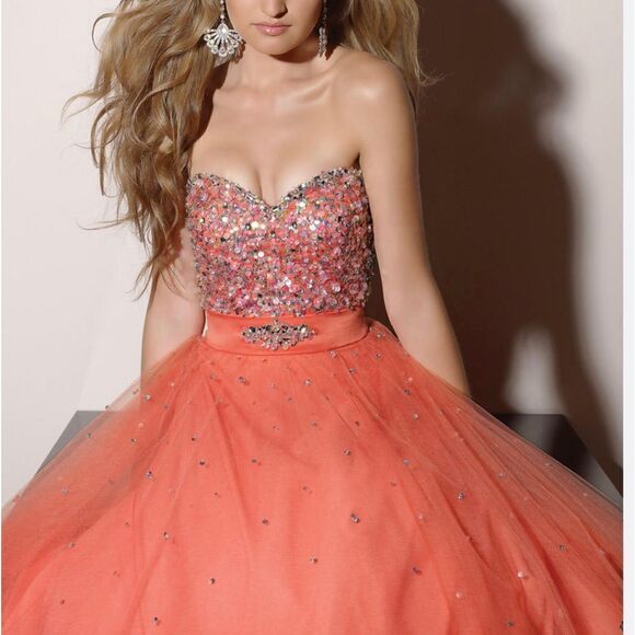 MORI LEE PAPARAZZI Ball Gown In Coral Pink Prom NWT